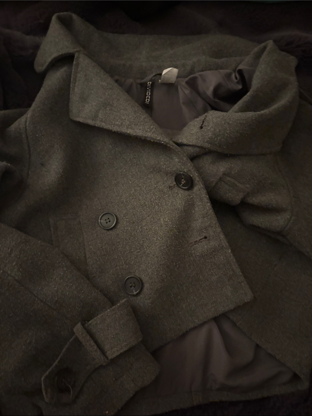 Divided Charcoal Gray Peacoat with Double-Breasted Buttons